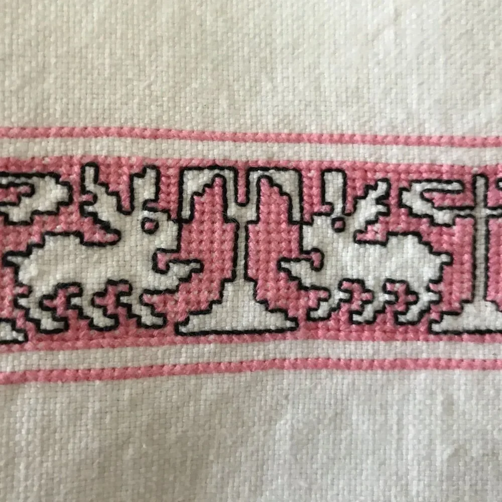 Kitchen Linen Towel Bunny Rabbit  Runner Spring Cross Stitch 22 x 53 Easter